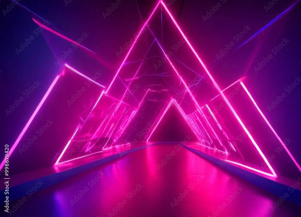 Leinwandbilder A futuristic corridor with a series of triangular lights arranged in a geometric pattern, creating a visually striking and immersive environment