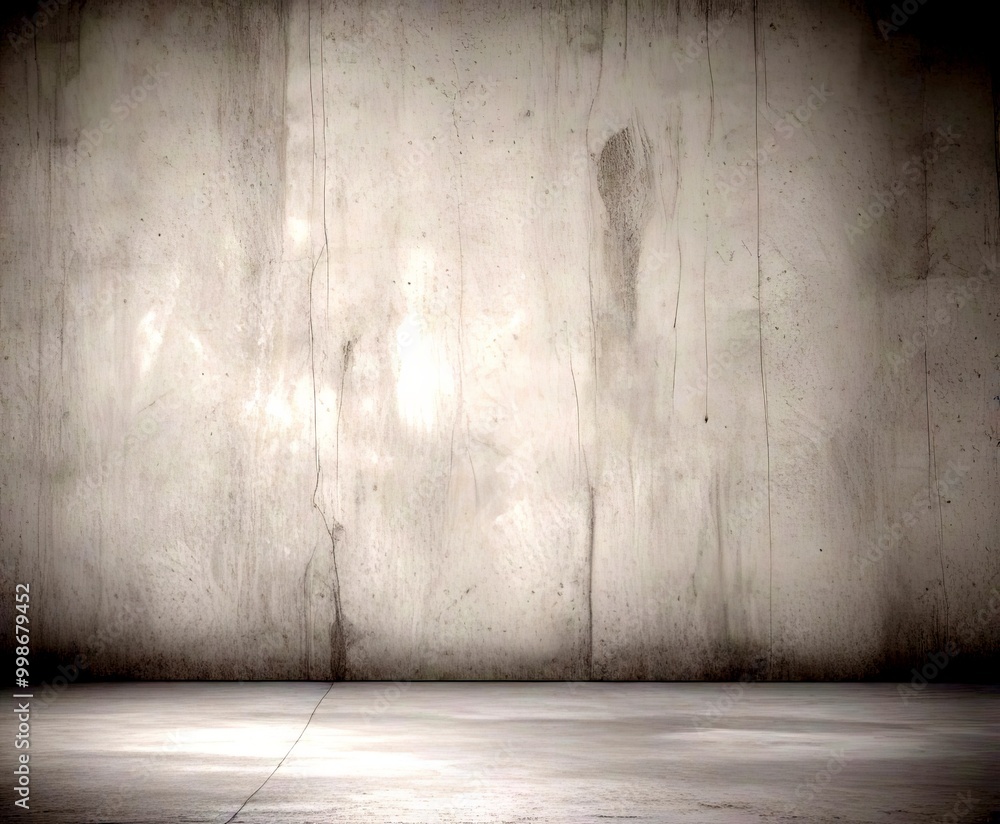 Leinwandbilder a monochromatic concrete wall with a horizontal line running across it, creating a sense of depth an