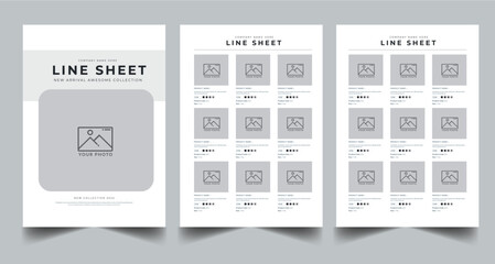 Portrait Line Sheet, Product Catalog Design Layout Template With 3 page design concept
