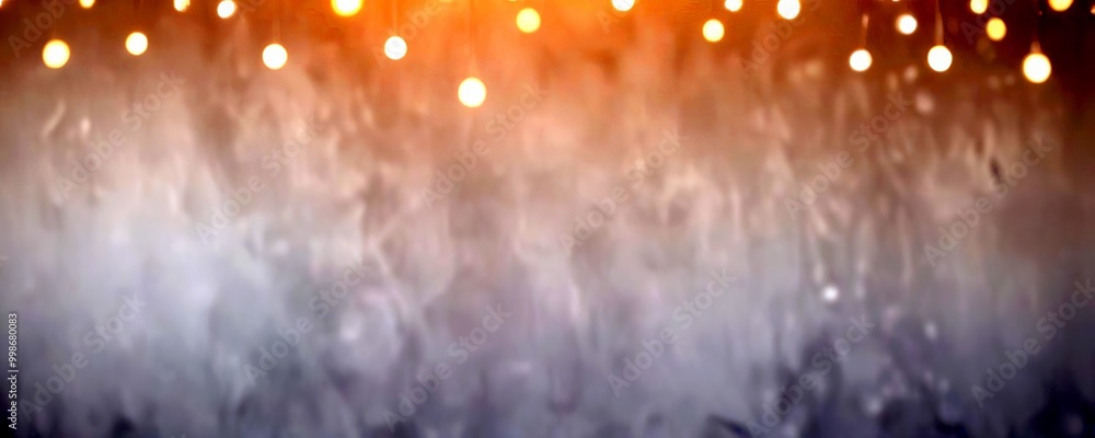 Poster A blurred background with a gradient of light and dark tones, featuring a pattern of small, round lights suspended from the top