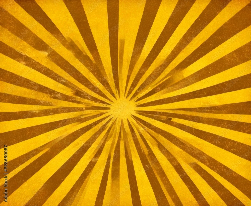 Poster a vintage-style sunburst pattern with a warm yellow and brown color scheme, creating a sense of movement and energy
