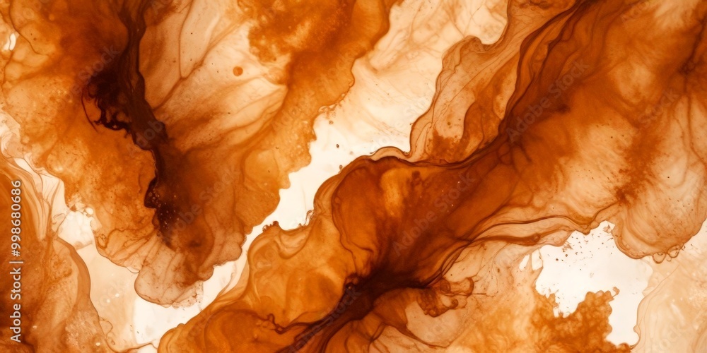 Poster a close-up view of an abstract painting with swirling, brown-colored paint on a white background