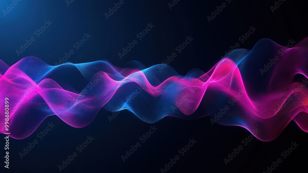 Canvas Prints abstract neon wave lines on dark background.