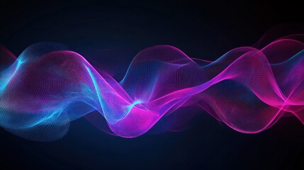 Abstract wave of neon pink and blue light on dark background.