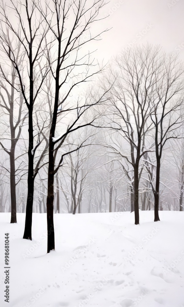 Aufkleber a snowy winter scene with bare trees and a path through the snow