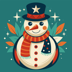 Winter Snowman with Scarf and Top Hat in a Festive Snowy Scene