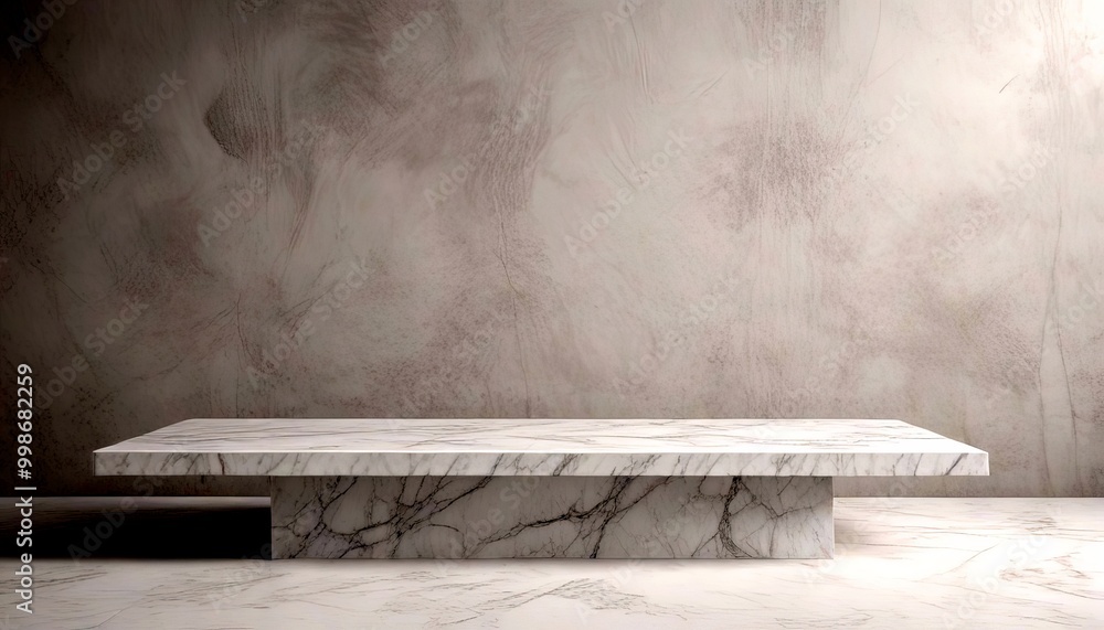Poster a marble pedestal table sits against a textured gray wall, creating a minimalist and elegant setting