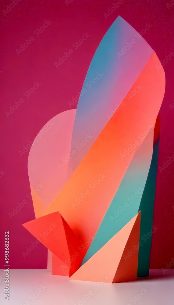 Aufkleber a three-dimensional abstract sculpture composed of overlapping paper shapes in pastel colors, set ag