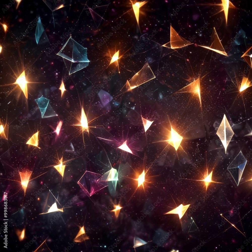 Aufkleber a digital art piece featuring a dark background with numerous triangular shapes in various colors, i