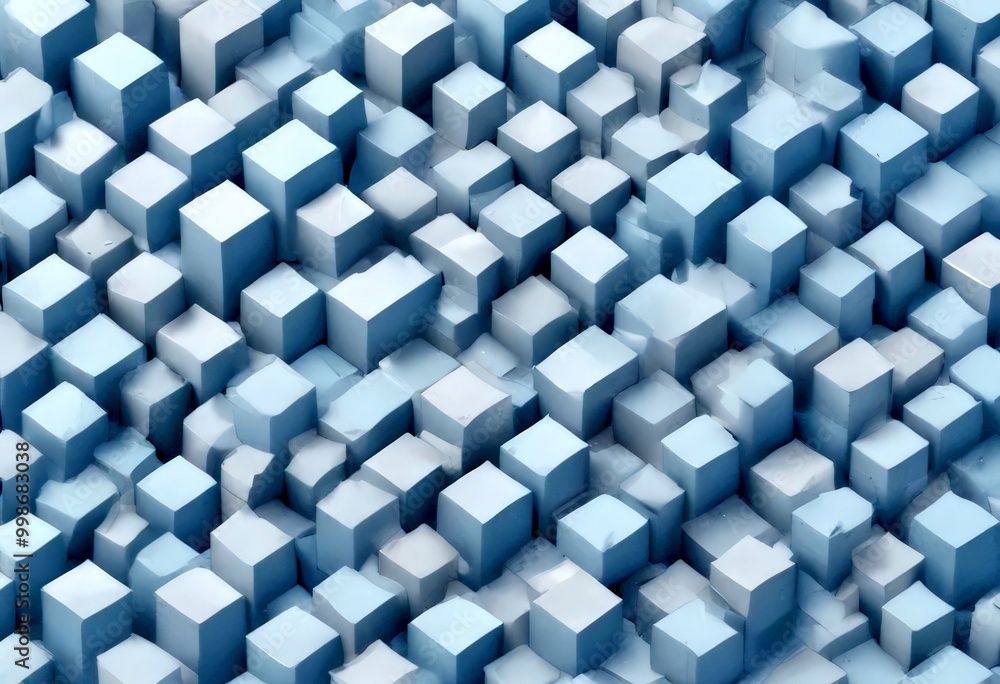 Aufkleber a complex pattern of white cubes, arranged in a grid-like fashion The cubes vary in size and are positioned at different angles, creating a sense