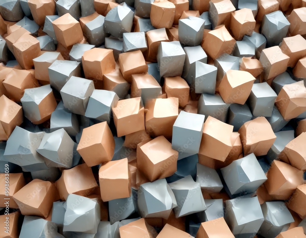 Leinwandbilder a close-up view pile of cubes in various shades of gray and beige, arranged in a random pattern