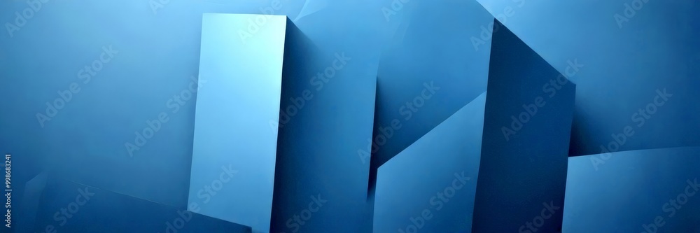 Poster a minimalist abstract composition of geometric shapes in shades of blue, with a gradient effect transitioning from a darker shade at the top to a lighter one at the bottom