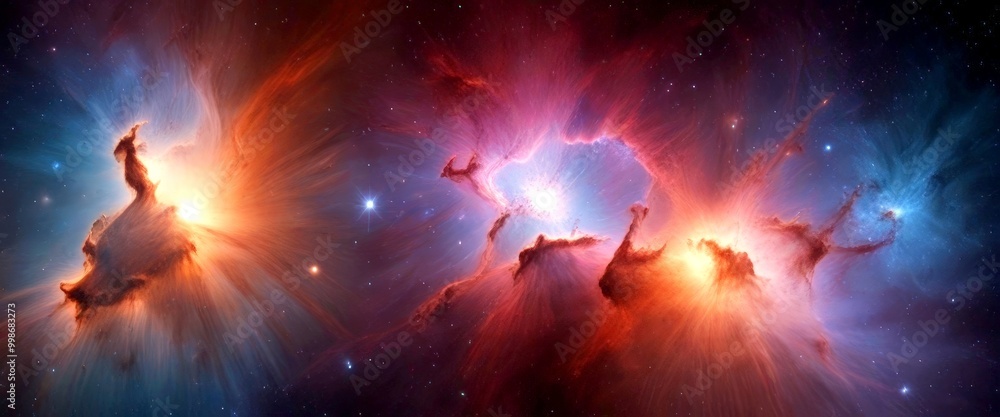 Leinwandbilder a vibrant and dynamic nebula, showcasing a stunning array of colors and intricate patterns The nebula is composed of numerous gas clouds and dust particles, with some