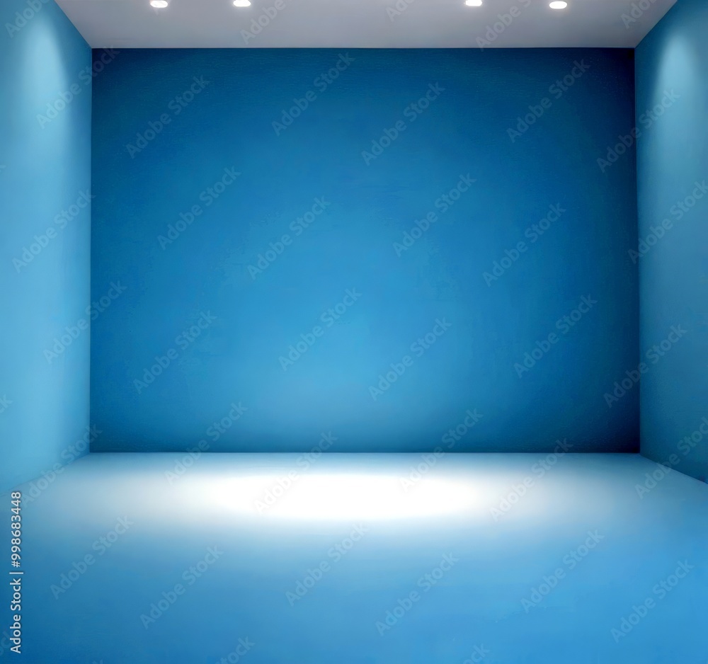 Poster an empty room with a light blue wall and a white ceiling, featuring a single light source on the rig