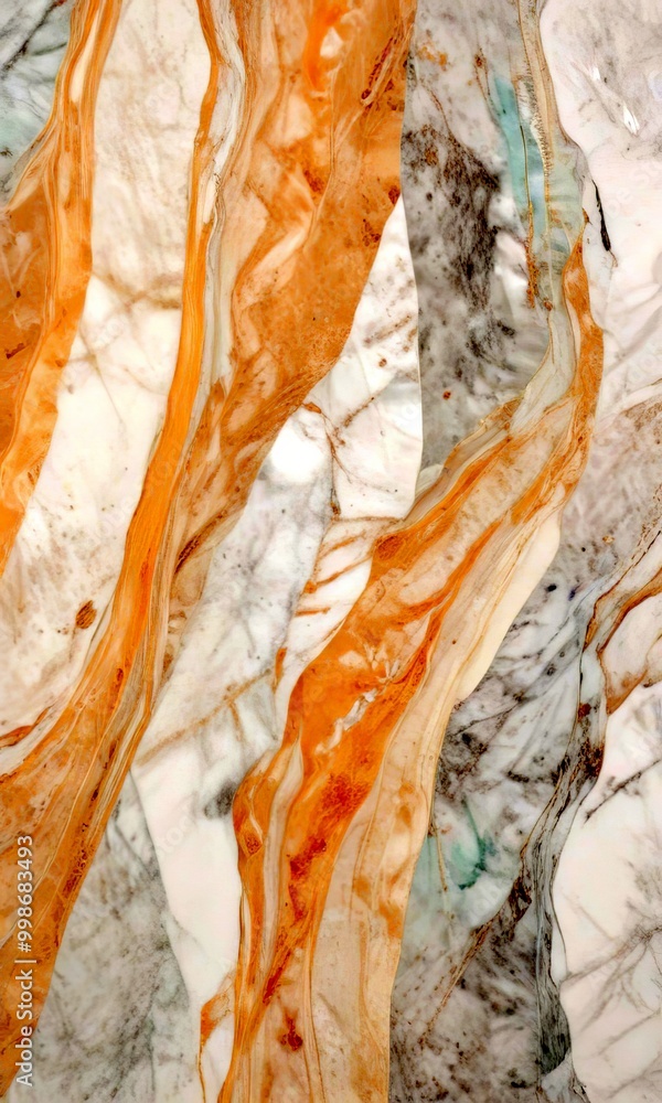 Poster a close-up view marble surface with a textured and patterned design The marble exhibits a mix of light and dark colors, with a prominent white and light-colored marble
