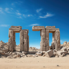 Isolated Temple Ruins with Ancient Hieroglyphs