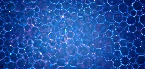 Obraz premium a close-up view dark blue, hexagonal pattern with small, blurred lines connecting the hexagons, creating a sense of depth and complexity