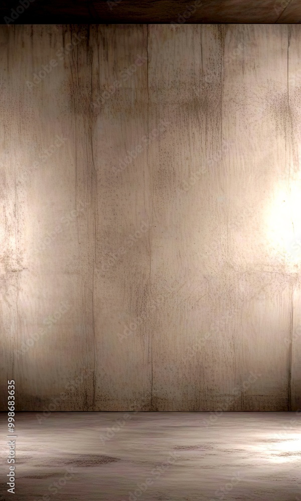 Poster a concrete wall with a large, vertical panel in the center, creating a sense of depth and perspectiv