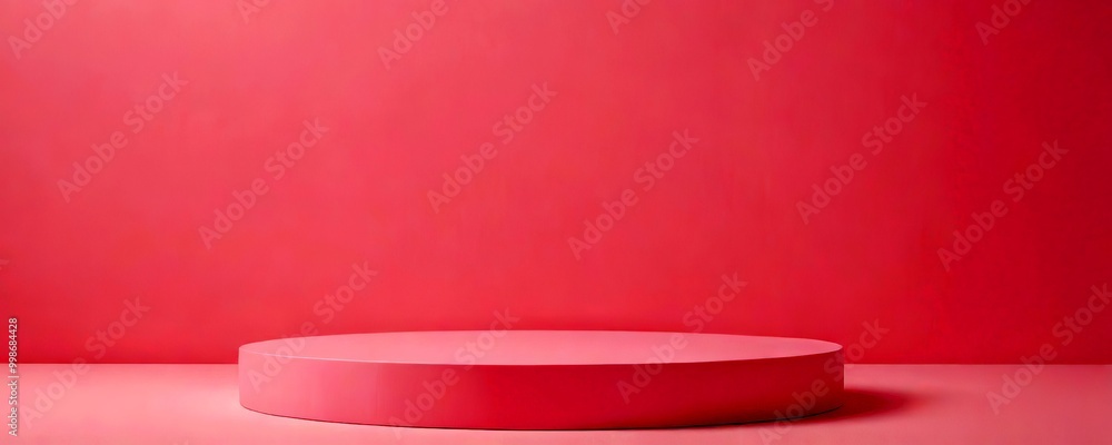 Aufkleber a pink pedestal stands alone against a solid pink background, its smooth surface reflecting the ligh