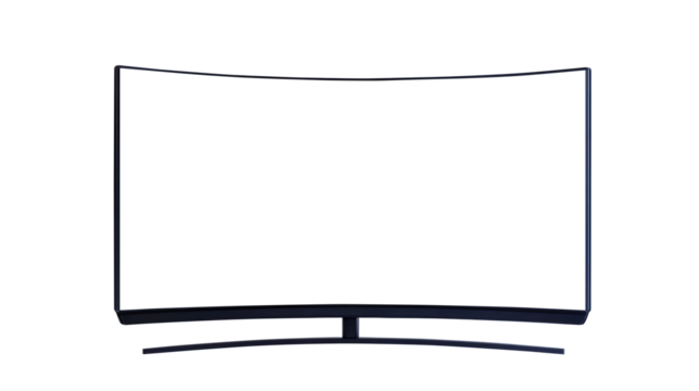 Curved flat screen TV with a minimalist design, offering a sleek and modern look. Ideal for enhancing home entertainment systems with its stylish appeal. Isolated on transparent background, png.