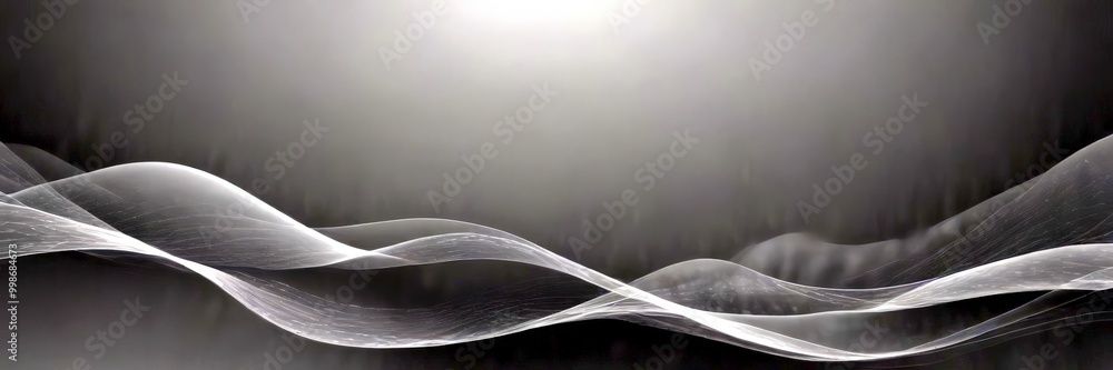 Poster Abstract wave-like pattern in shades of gray and white, with a subtle gradient effect