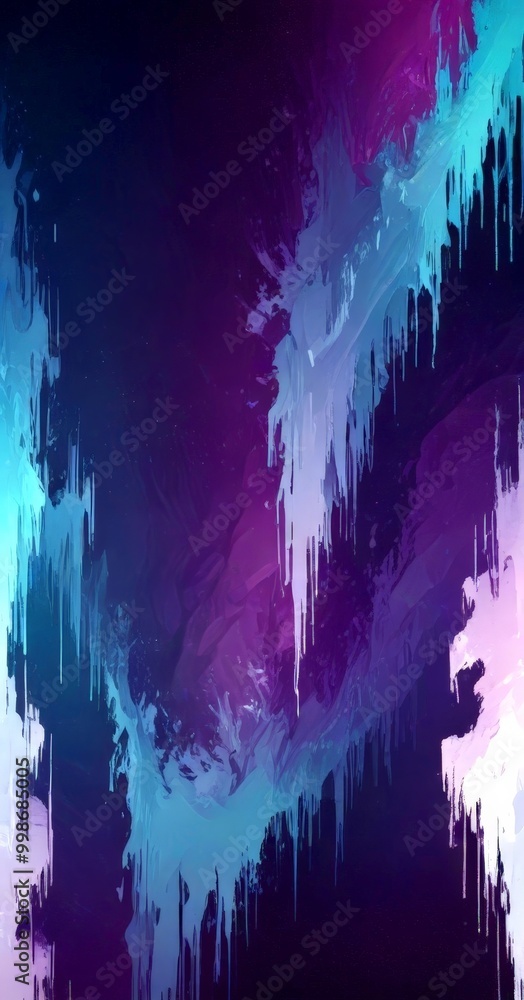 Aufkleber an abstract digital artwork featuring a dark purple background with splashes of blue and white, creating a dynamic and visually striking composition