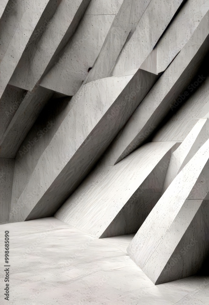 Poster a close-up view concrete wall with a geometric pattern of intersecting lines and angles, creating a 