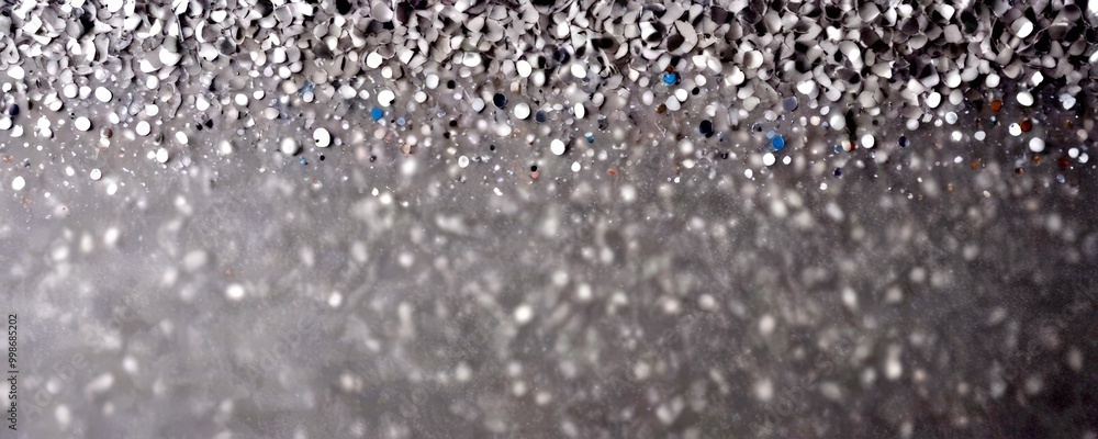 Leinwandbilder a close-up view gray background with a scattering of small white and silver glitter particles, creat