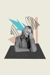 Vertical photo collage of sad old lady hold head ache migraine depression problem fatigue mood...
