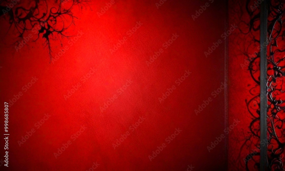 Poster a dark red background with a black, intricate design on the right side