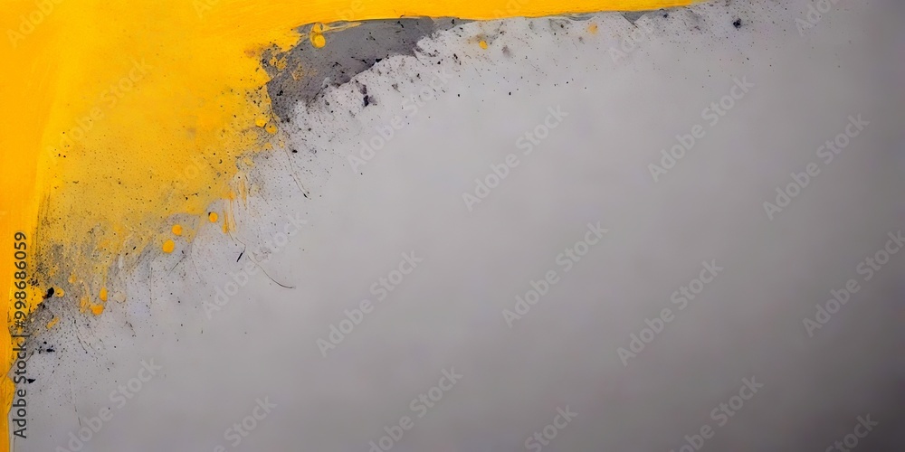 Fototapete a close-up view textured surface with a yellow and gray paint stroke on the left side, creating a se