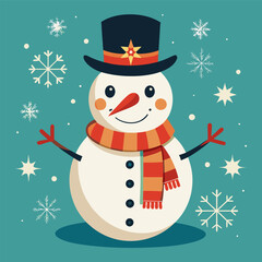 Winter Snowman with Scarf and Top Hat in a Festive Snowy Scene