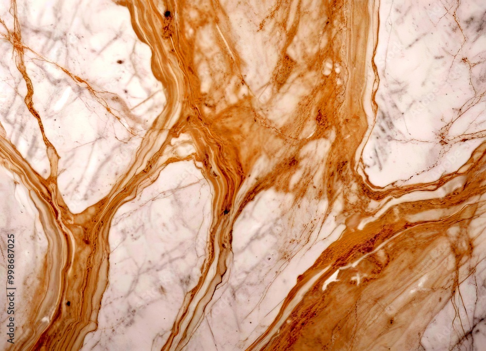 Poster a close-up view marble surface with a swirling pattern of light and dark brown hues, creating a sens