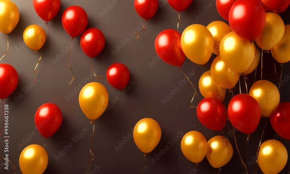 Poster a cluster of red and gold balloons floats against a dark background, creating a festive and celebrat