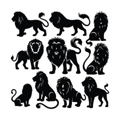 black silhouette lion set vector with white background