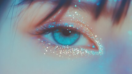 Sparkling blue eye with glitter for creative prom makeup inspiration
