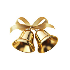 Elegant golden bells with a satin ribbon bow