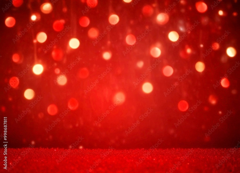 Poster a red background with a scattering of small, glowing circles, creating a festive and celebratory atm