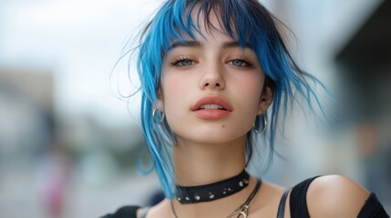 Fototapeta premium Trendy young adult with blue jellyfish-inspired haircut for fashion editorials