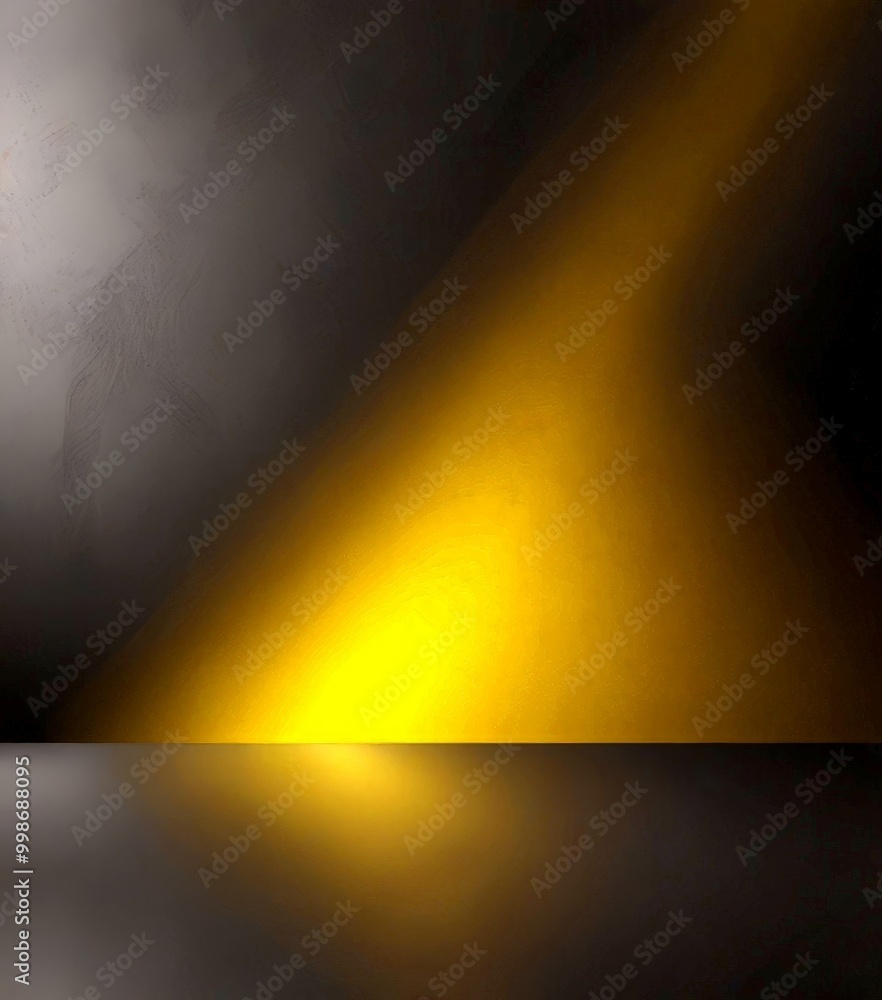 Poster a dramatic scene with a dark background transitioning into a bright yellow light at the bottom right corner, creating a sense of depth and movement