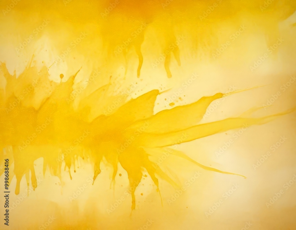 Poster a vibrant abstract painting with splashes of yellow and orange paint, creating a dynamic and energetic composition