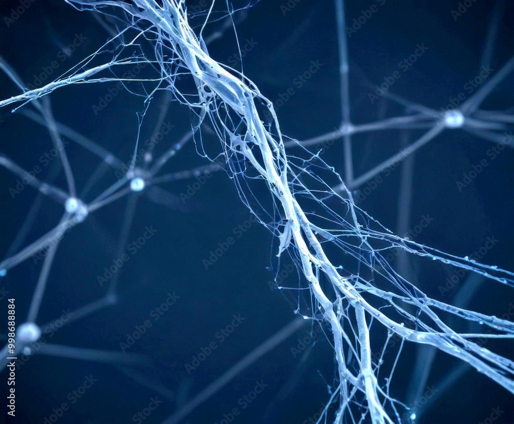 Leinwandbilder a close-up view network of white, thin strands or wires, resembling the structure brain or a complex
