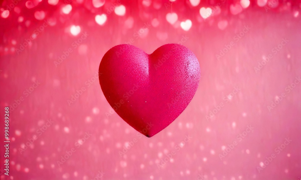 Poster A pink heart-shaped object floats against a pink background with white heart-shaped lights