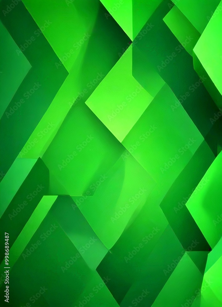 Poster a geometric pattern composed of overlapping green cubes, creating a visually striking and abstract design