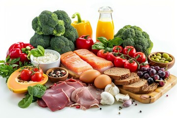 Selection of healthy balanced food for heart, brain and digestive health improving energy and mood