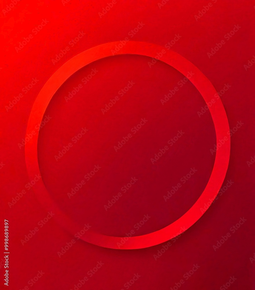 Leinwandbilder a red circle with a thin line, set against a gradient background transitioning from a deep red at the top to a lighter shade at the bottom