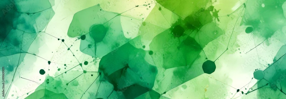 Poster a vibrant abstract composition of green and white hues, with splashes of color and organic shapes, c