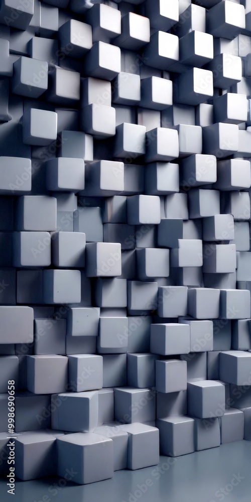 Aufkleber A wall composed of numerous gray cubes arranged in a grid-like pattern, creating a visually striking and geometric design