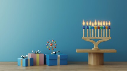 Hanukkah Menorah and Gifts on Table