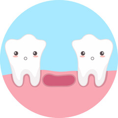 Cute teeth, tooth fell out. Vector illustration.